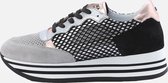 KUNOKA Stripy Black fishnet - Sneakers Dames - maat 37 - Zwart Wit Zilver Goud