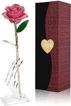 24K Gold Rose Bloem/Goud Folie Kunstmatige Forever Rose met Transparante Stand & Geschenkdoos, Beste Romantisch Cadeau Ideaal voor Haar op Valentijnsdag, Moederdag, Jubileum, Verjaardag, Kers