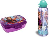 Disney Frozen brooddoos + grote drinkfles aluminium - lila - 500 ml