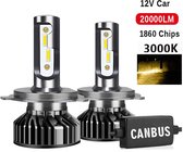 (set 2 stuks) H4 3000K LED lampen 20000 Lumen Warm White met CANbus EMC CHip CSP Ultra-bright - Wit 120 Watt Motor / Auto - Motor - Dimlicht - Grootlicht - Koplampen - Autolamp - O