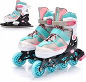 Meteor 2in1 - Schaatsen/Skeelers - wit/roze/blauw - maat: 30-33, winter en zomer