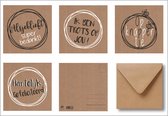 Wenskaarten set - Set van 12 x enkele kraft kaarten (4 x 3 stuks) - 15 cm x 15 cm - Inclusief envelop