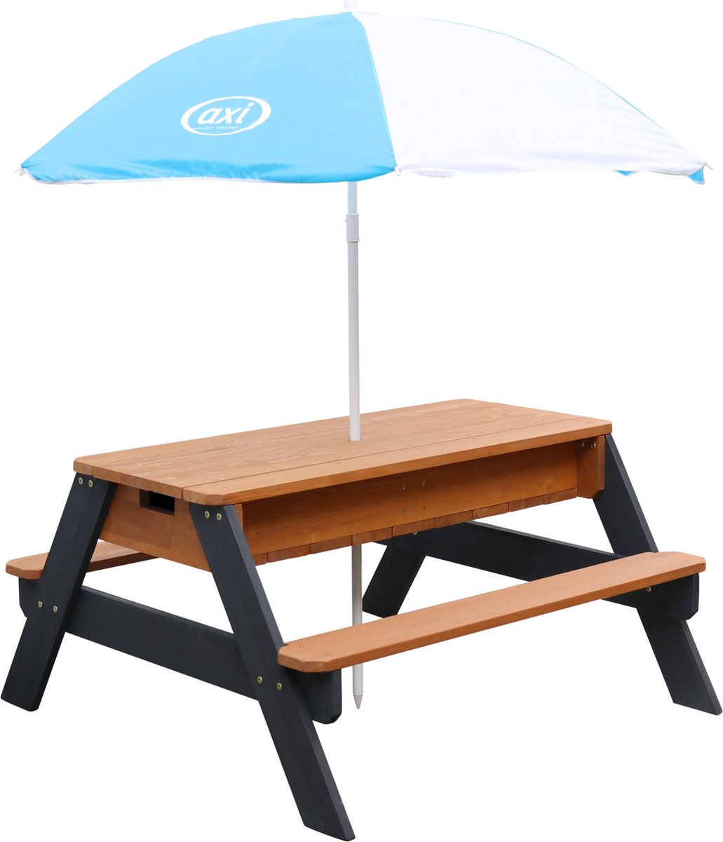 AXI Nick Zand & Water Picknicktafel in Antraciet/Bruin - Met Parasol in Blauw/Wit - Multifunctionele Picknick tafel van FSC hout - Picknick tafel voor kinderen van hout — afbeelding 12