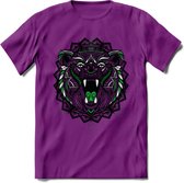 Beer - Dieren Mandala T-Shirt | Groen | Grappig Verjaardag Zentangle Dierenkop Cadeau Shirt | Dames - Heren - Unisex | Wildlife Tshirt Kleding Kado | - Paars - M