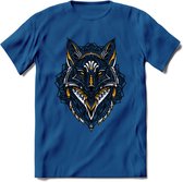 Vos - Dieren Mandala T-Shirt | Geel | Grappig Verjaardag Zentangle Dierenkop Cadeau Shirt | Dames - Heren - Unisex | Wildlife Tshirt Kleding Kado | - Donker Blauw - M