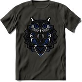 Uil - Dieren Mandala T-Shirt | Donkerblauw | Grappig Verjaardag Zentangle Dierenkop Cadeau Shirt | Dames - Heren - Unisex | Wildlife Tshirt Kleding Kado | - Donker Grijs - S