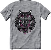 Uil - Dieren Mandala T-Shirt | Roze | Grappig Verjaardag Zentangle Dierenkop Cadeau Shirt | Dames - Heren - Unisex | Wildlife Tshirt Kleding Kado | - Donker Grijs - Gemaleerd - 3XL