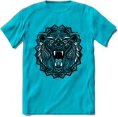 Beer - Dieren Mandala T-Shirt | Lichtblauw | Grappig Verjaardag Zentangle Dierenkop Cadeau Shirt | Dames - Heren - Unisex | Wildlife Tshirt Kleding Kado | - Blauw - XL