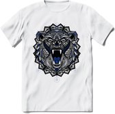 Beer - Dieren Mandala T-Shirt | Donkerblauw | Grappig Verjaardag Zentangle Dierenkop Cadeau Shirt | Dames - Heren - Unisex | Wildlife Tshirt Kleding Kado | - Wit - M