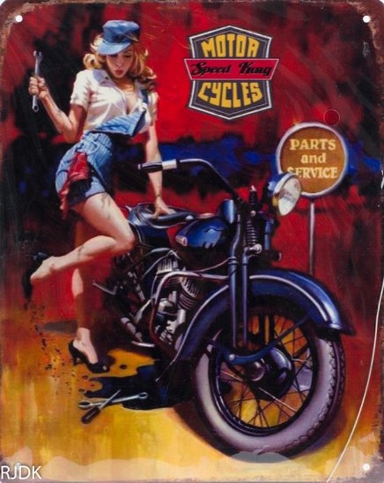 Foto: 2d metalen wandbord motorcycles 25x20cm