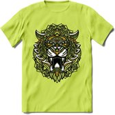 Tijger - Dieren Mandala T-Shirt | Geel | Grappig Verjaardag Zentangle Dierenkop Cadeau Shirt | Dames - Heren - Unisex | Wildlife Tshirt Kleding Kado | - Groen - 3XL