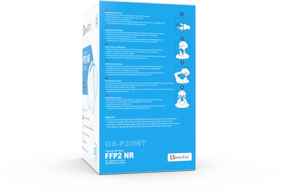 Omnitex FFP2 gezichtsmasker - 20 stuks wit, individueel verpakt | Hoge filtratie - 5 lagen | EN149 CE-gecertificeerd | Hypoallergeen | Vloeistofbestendig | Oorlussen en aanpasbare neusbrug | + 5-maskerverlengers