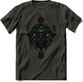 Bizon - Dieren Mandala T-Shirt | Groen | Grappig Verjaardag Zentangle Dierenkop Cadeau Shirt | Dames - Heren - Unisex | Wildlife Tshirt Kleding Kado | - Donker Grijs - S