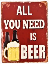 2D Metalen wandbord "All you need is Beer" 33x25cm