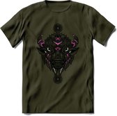 Bizon - Dieren Mandala T-Shirt | Rzoe | Grappig Verjaardag Zentangle Dierenkop Cadeau Shirt | Dames - Heren - Unisex | Wildlife Tshirt Kleding Kado | - Leger Groen - XL