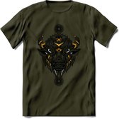 Bizon - Dieren Mandala T-Shirt | Geel | Grappig Verjaardag Zentangle Dierenkop Cadeau Shirt | Dames - Heren - Unisex | Wildlife Tshirt Kleding Kado | - Leger Groen - XL