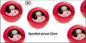 8x Speel voetbal Piraat rood 23cm + ballenpomp - Sport en spel piraten voetbal handbal trefbal school sportzaal gym verjaardag