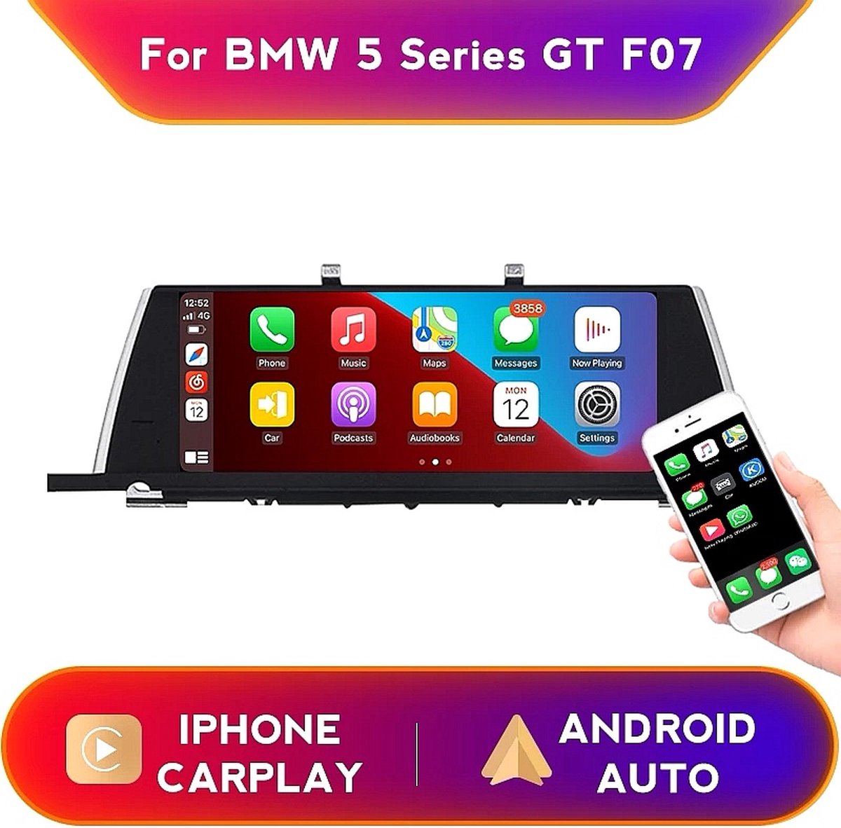BMW 5 Serie F07 GT Multimedia Android Autoradio Navigatie Bluetooth CarPlay GPS 4K Video