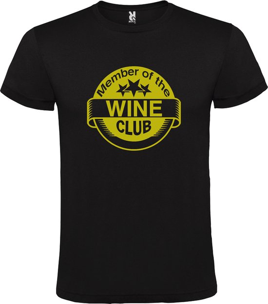 Zwart T shirt met "Member of the Wine Club " print Goud size L