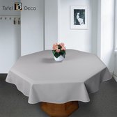 Tafelkleed grijs, met witte streep, vuilafstotend, model Maria ovaal 150 x 230 cm.