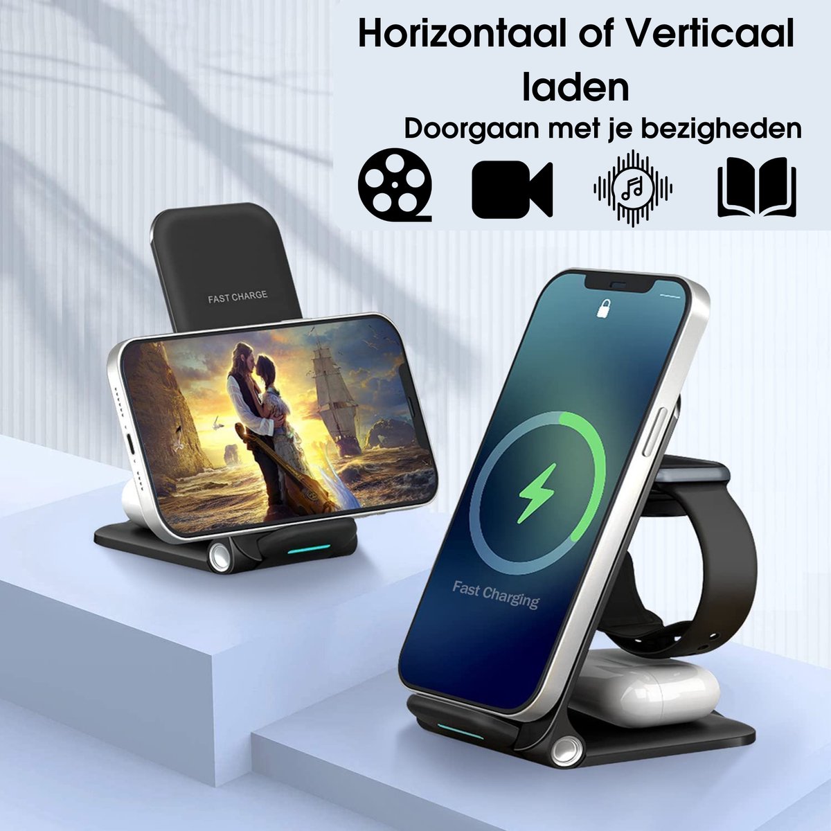 SAMMIT 3-in-1 Draadloze Oplader 15W - Geschikt voor iPhone, Android, iWatch, AirPods & Samsung Galaxy Buds - Wireless charger – foto 3