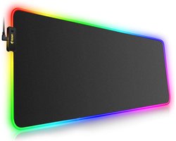 Hcman RGB Gaming Mouse Pad XXL - 800x300mm muismat met antislip rubberen basis, 7 LED-kleuren, 10 verlichtingsmodi muismat voor computer PC Professional Gamer (zwart)