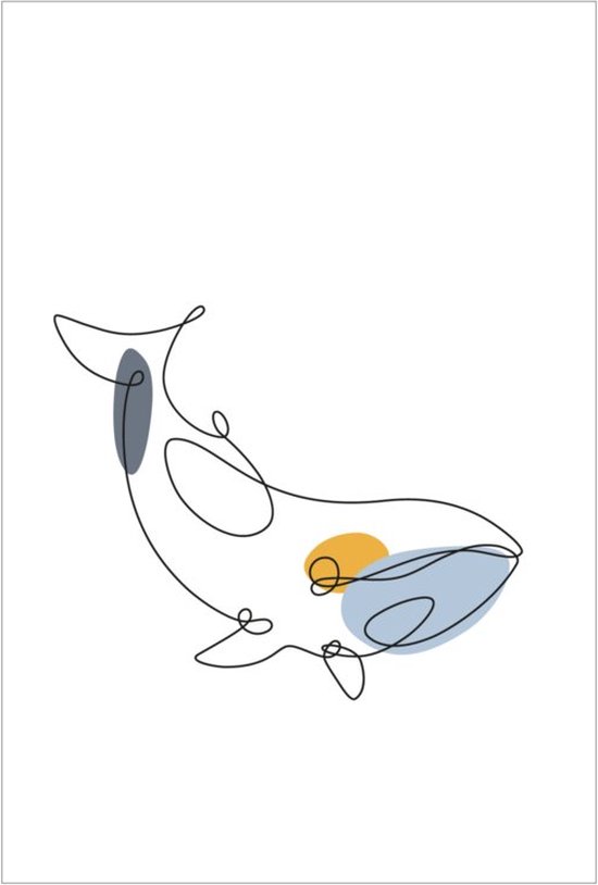 Poster - lijntekening - walvis - zeedieren – kinderkamer - wanddecoratie - 30x40 cm