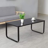 Furnibella Koffietafels voor woonkamer zwart glas top salontafel, kleine hoogglans eindbijzettafel met metalen frame