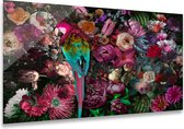 ter Halle® Glasschilderij 120 x 80 cm | Papegaai met bloemen