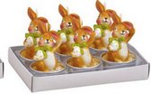 Theelicht set konijn - pasen- geschenk- decoratie- gemaakt van wax bruin -set van 6- (B / H / D) 14x9x7cm