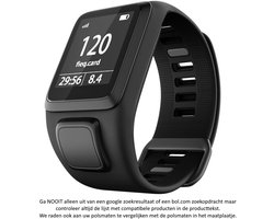 Zwart sporthorlogebandje geschikt voor Tomtom Adventurer, Tomtom Spark, Tomtom Spark 3, Tomtom Runner 2, Runner 3 - Golfer 2 - horlogeband - polsband - strap - horlogebandje – Maat: zie maatfoto
