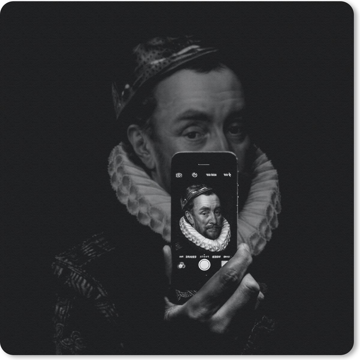 Muismat 30x30 cm - Mousepad Portret van Willem I - Adriaen Thomasz - Zwart - Wit - Muismatten