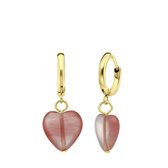 Lucardi Dames Goldplated oorbellen met hart rhodoniet - Oorbellen - Cadeau - Moederdag - Staal - Goudkleurig