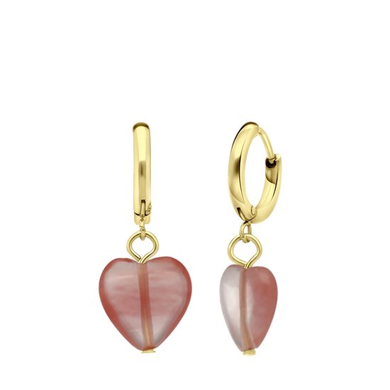 Lulu Jewels - Boucles d'oreilles en acier plaqué or avec coeur rhodonite