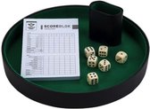 Yathzee + Dobbelsteenbak - incl. Yathzee scoreblok en zes dobbelstenen - Beker en Pokerpiste - Dobbelstenen set - Dobbelbak - Dice Tray - ø 26cm