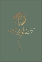 Poster - lijntekening - bloemen - roos - line art- 50x70 cm - goudlook - wanddecoratie