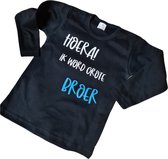 Bekend making baby- Hoera ik word grote broer! - Maat 98 - Zwart - t-shirt