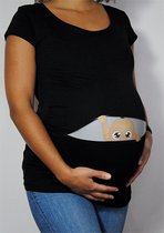 Zwangerschapsshirt Kiekeboe zwart, met unisex donkere baby (Small)