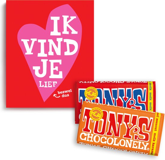 Tony's Chocolonely Chocolade Geschenkdoos - Cadeau voor Man en Vrouw - Melkchocolade + Karamel Zeezout - Chocola Kado - Geschenkset 2 x 180 gram