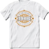 1986 The One And Only T-Shirt | Goud - Zilver | Grappig Verjaardag  En  Feest Cadeau | Dames - Heren | - Wit - M