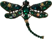 Fako Bijoux® - Broche - Libelle - XXL - 67x94mm - Goud/Groen