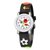 Kinder Horloge | Sport Ballen Zwart | 3D Siliconen | Ø 25 mm