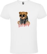 Wit t-shirt met grote print 'Stoere Bad Boy Teddybeer' size M