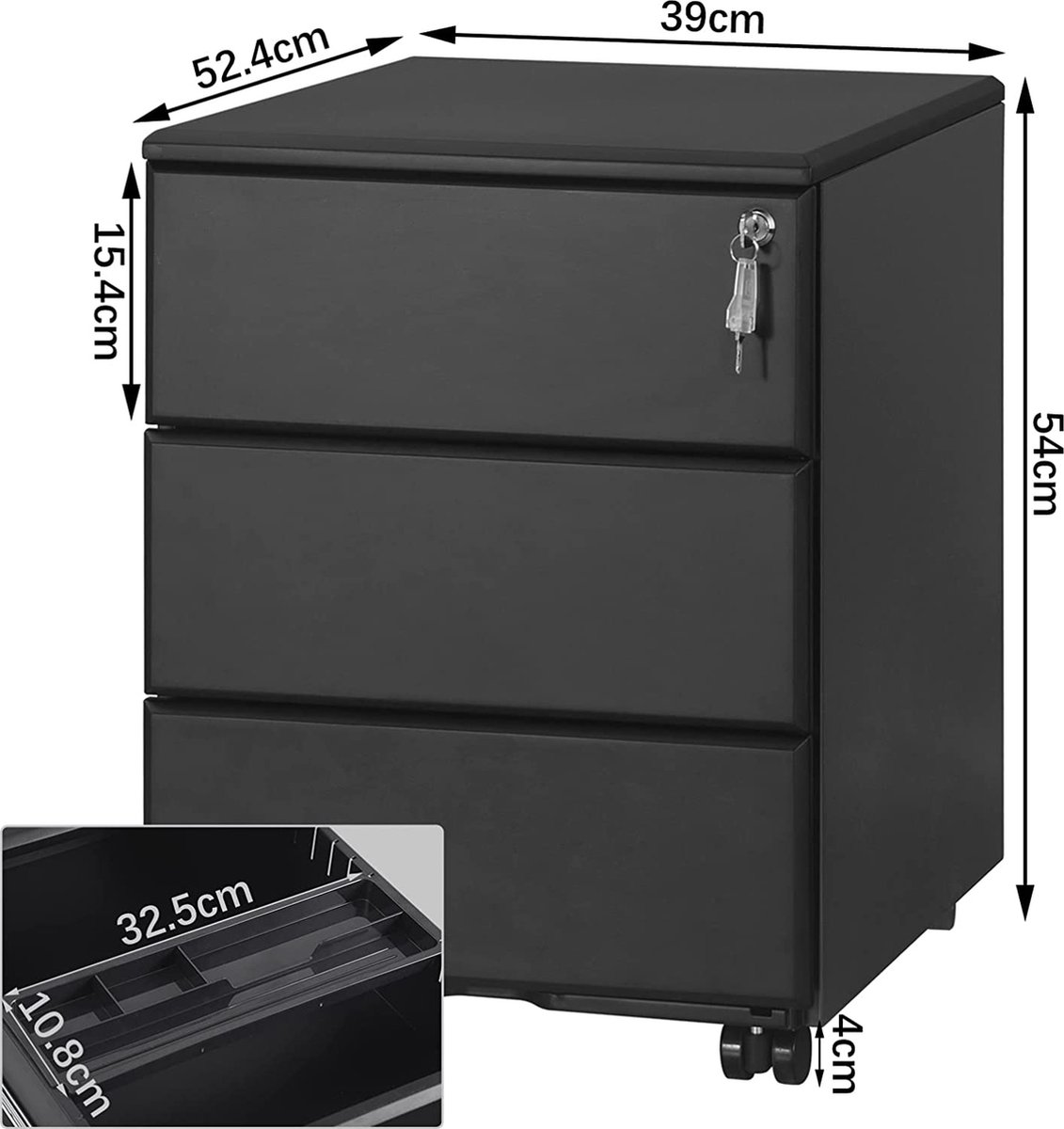 Rolcontainer, mobiele archiefkast met slot, afgeronde hoeken, 4