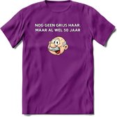 Nog geen grijs haar maar wel 50 jaar T-Shirt | Grappig Abraham 50 Jaar Verjaardag Kleding Cadeau | Dames – Heren - Paars - L