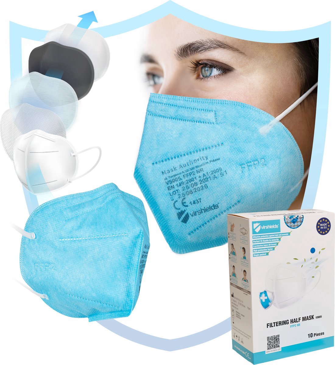 Virshields FFP2 Maske – 5-lagig, PFE 94%, VFE 99, Produktbild-Vorschau 2
