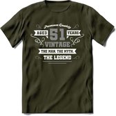 51 Jaar Legend T-Shirt | Zilver - Wit | Grappig Verjaardag en Feest Cadeau | Dames - Heren - Unisex | Kleding Kado | - Leger Groen - S