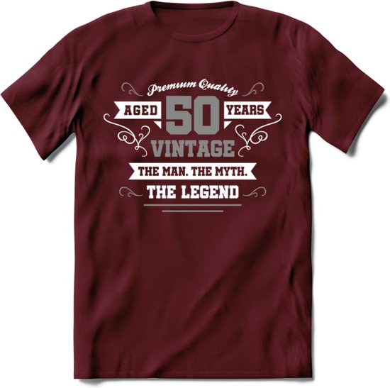 50 Jaar Legend T-Shirt | Zilver - Wit | Grappig Abraham En Sarah Verjaardag en Feest Cadeau | Dames - Heren - Unisex | Kleding Kado | - Burgundy - S