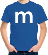 Letter M verkleed/ carnaval t-shirt blauw voor kinderen - M en M carnavalskleding / feest shirt kleding / kostuum 134/140