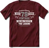 79 Jaar Legend T-Shirt | Zilver - Wit | Grappig Verjaardag en Feest Cadeau | Dames - Heren - Unisex | Kleding Kado | - Burgundy - XL